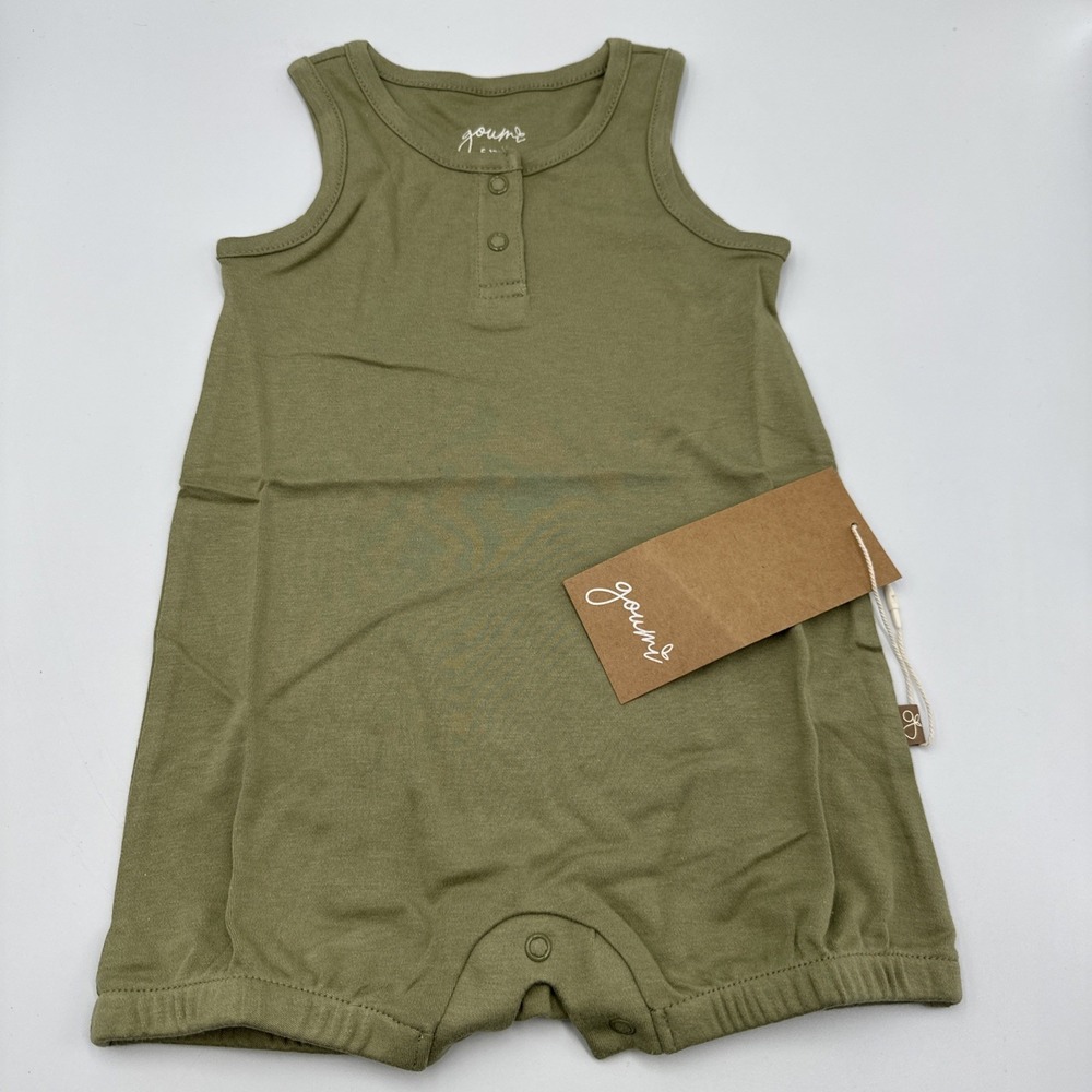 Goumi Kids Baby Romper Quick Change One Piece Size 6-12 Month Bamboo Olive Green